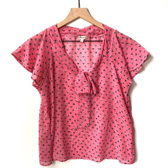 Lily Star Sheer Pink top with black hearts, Sz XL - Picture 2 of 5